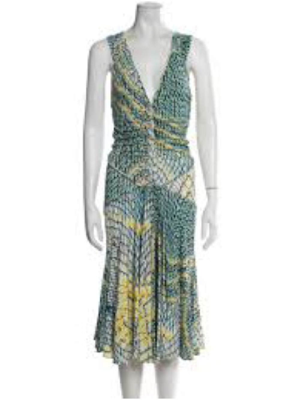 Vintage Just Cavalli Printed Ruched Sleeveless V-Neck Midi Dress - S/S 2008